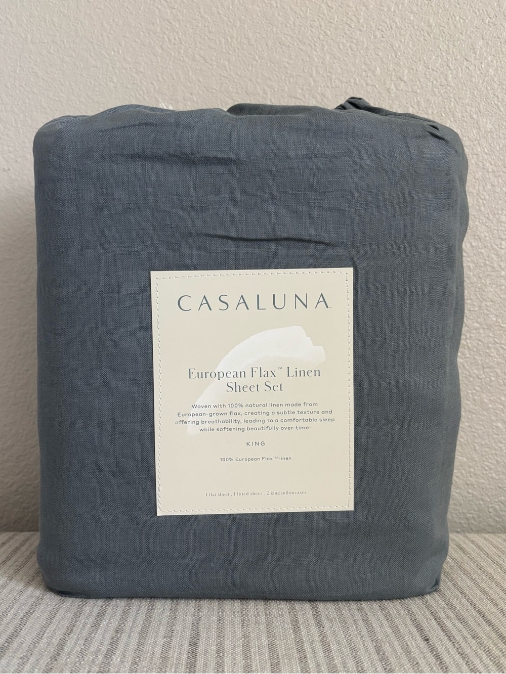 NWT King 100% Linen Sheet Set Mineral Blue - Casaluna